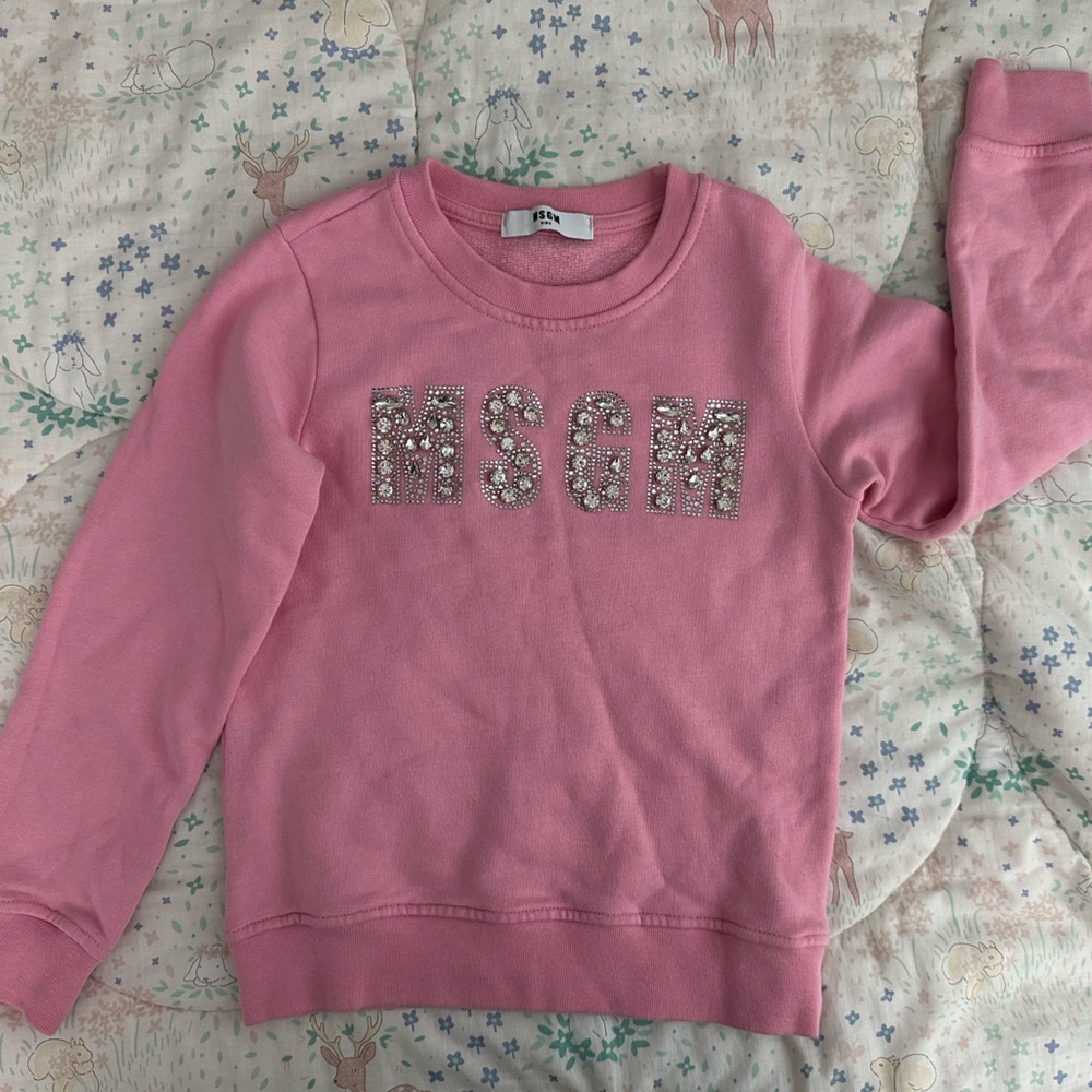 MSGM Pink rhinestones Logo Sweatshirt